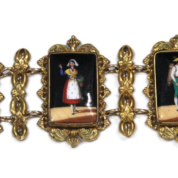 ANTIQUE GEORGIAN HAND PAINTED FOUR PANEL PORTRAIT BRACELET - Picture 4 of 8